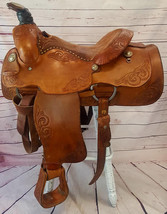 Western saddle 16&quot;, on Eco- leather buffalo chestnut  -drum dye finished - £393.42 GBP