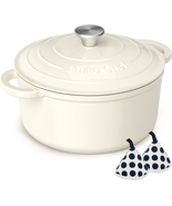 Enameled Cast Iron Dutch Oven 5QT Pot w/ Lid &amp; Potholders Cream White He... - $1,415.61 MXN