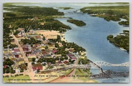 Air View of Clinton Iowa And The Mississippi River Linen Unp Postcard O24 - £5.45 GBP