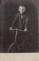 Young BOY-MILITARY? Logo On TIE-SITTING On BICYCLE~1910s Real Photo Postcard - £10.14 GBP