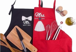 Set of 2 Mr Mrs Anniversary Apron Gift - Est 2019 - 5th Year Anniversary Gift - £15.81 GBP