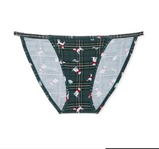 Victoria&#39;s Secret Pink Cotton String Bikini Panty Puppy Dog Green Sz Medium - $14.17 CAD