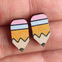 Cute Wooden Book Teacher Pencil Stud Earrings for Women Fashion Student Earrings - £6.75 GBP