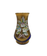 Bohemia Glass Czechoslovakia Cobalt Blue Gold Enamel Floral Bud Vase 3.5 in - $27.61