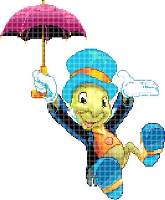 counted cross stitch pattern disney Jiminy Cricket 133x161 stitches