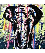 Colorful Elephant - Original Wall Art Handmade Mixed Media 11&quot;x14&quot; Painting - £78.06 GBP