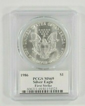 1986 Silver American Eagle Graded by PCGS as MS69 First Strike Mercanti Sign - £2,744.83 GBP