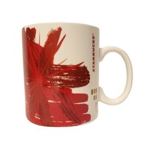 2014 Starbucks Red Gold Mug 12 Oz Abstract Poinsettia Brushstroke Patter... - $12.95