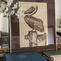 Vtg Hand Colored Pelican Lithograph Signed P. Brent Numbered Coastal Art Framed - £116.68 GBP