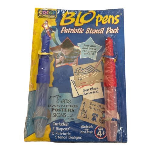 Vintage 2001 Blopens Blo Pens P&amp;M Kids Markers Patriotic Stencil Pack *New - $8.00