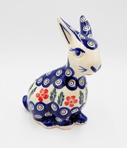 Boleslawiec Wiza Polish Pottery Blue Bunny Rabbit Peacock Flower Pattern - £39.30 GBP