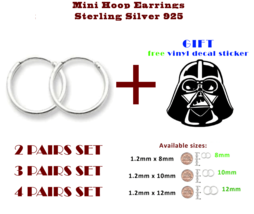 Mini Hoop Earrings Sterling Silver 925 8mm 10mm 12mm Free Gift Darth Vader Decal - £5.66 GBP+