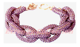 Amethyst Chunky Classy Pave Link Chain Women Gold Tone 1,500+ Crystals Bracelet - £10.13 GBP