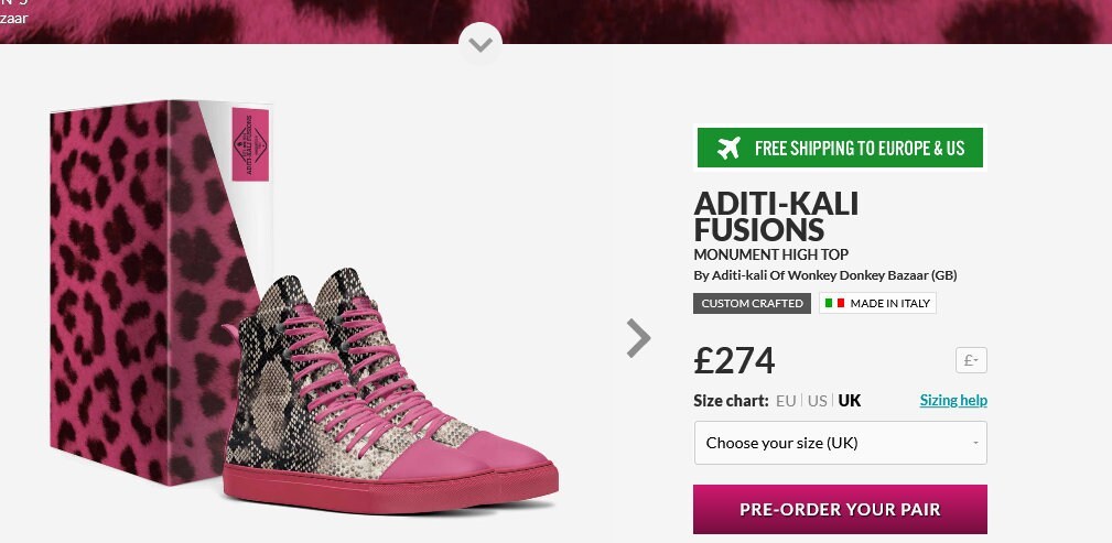 ADITI-KALI FUSIONS unisex Monument high top. limited edition Designer Showcase