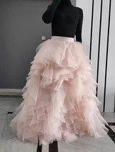 BLUSH PINK Ruffle Tulle Maxi Skirt Women Plus Size Party Prom Tulle Skirt image 2