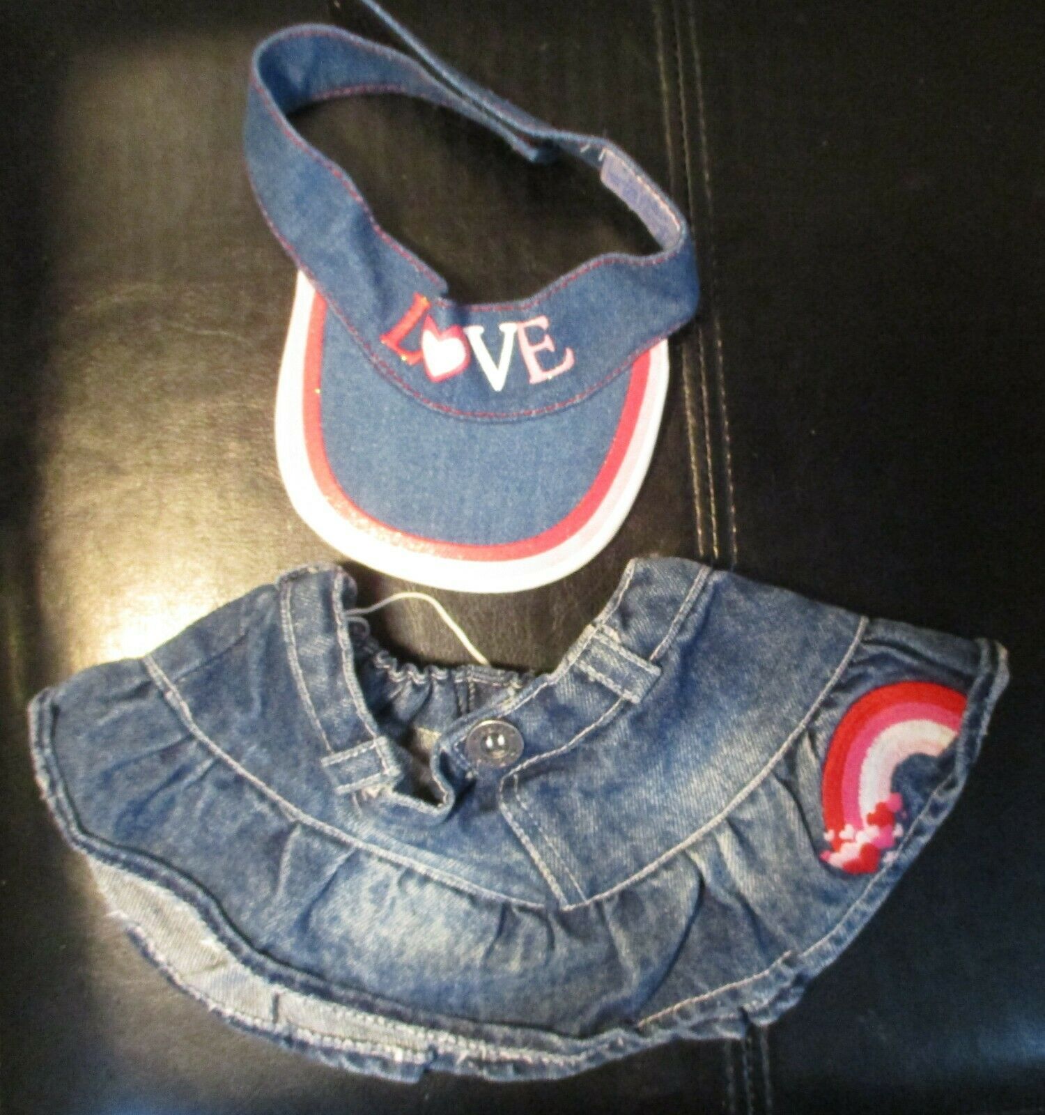 Build A Bear Workshop Denim Love Rainbow Skirt &amp; Visor - $10.93