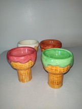 Ceramic Ice Cream Waffle Cone Cup Bowl Green White  Red Brown Set of 4 - $19.80