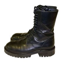 Ann Demeulemeester Women Black Leather Vitello Olio Nero Combat Boots sz 39 Box image 3