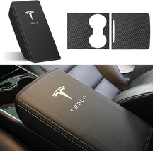 PU Leather Armrest Box Protector Cover &amp; Carbon Fiber Console Cover for Tesla In - £40.57 GBP