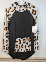 NWT LuLaRoe  Black White Orange Cheetah Amber Hooded Lightweight Sweatshirt Sz S - £24.22 GBP