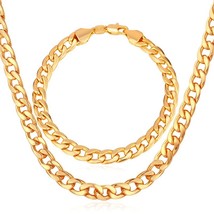 U7 Brand Jewelry Sets Men&#39;s Fashion Jewelry Sale Trendy Gold Color 7MM Wide Chai - £31.76 GBP