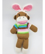 Dan Dee Sock Monkey Bunny Rabbit Ears Pink Easter Plush 10&quot; Stuffed Toy B39 - £7.46 GBP