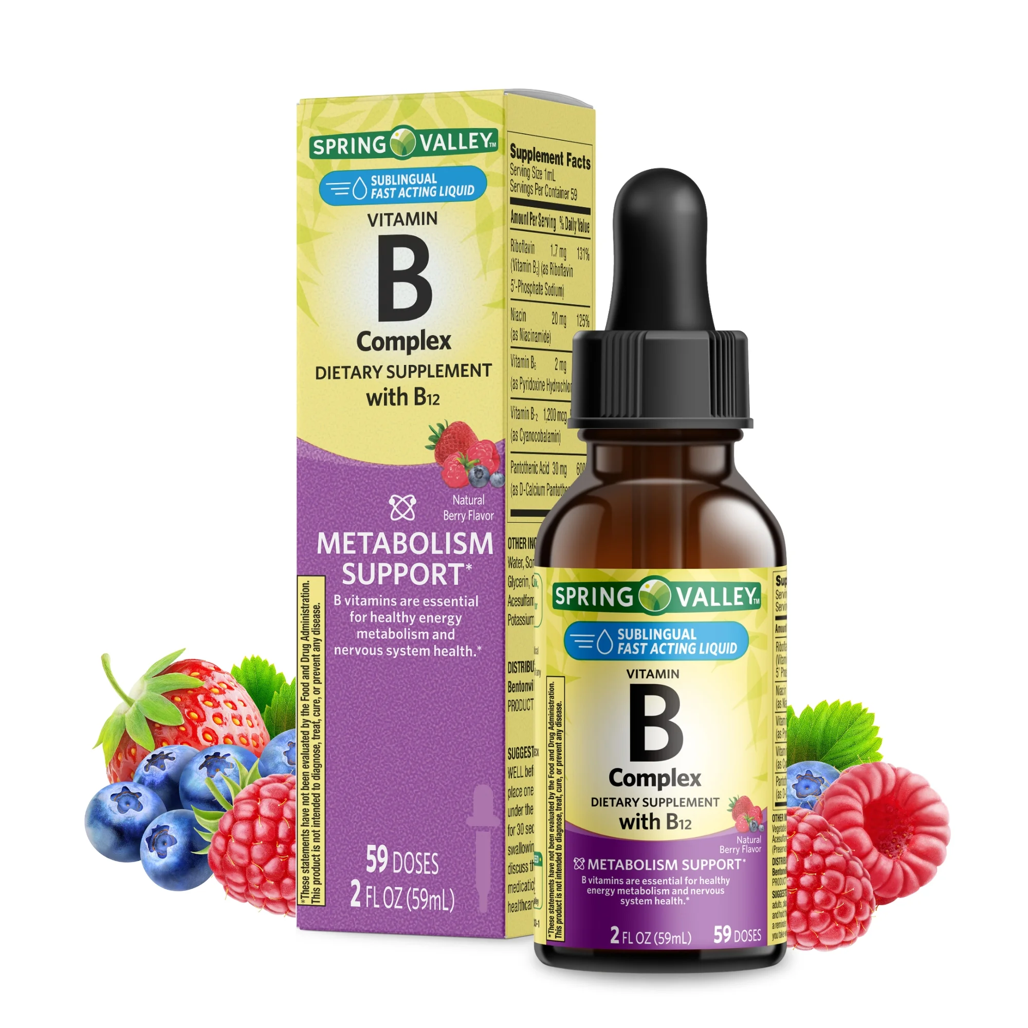Spring Valley Vitamin B Complex with B12, Berry Flavor, 2 fl oz - $19.99