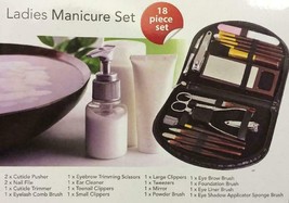Ladies 18 Piece Travel Manicure Pedicure Nail Set Scissors Tweezers Mirror Brush - £11.29 GBP