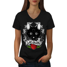 Cat Lover Shirt Kitty Animal Women V-Neck T-shirt - £10.41 GBP