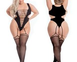 PINK LIPSTICK ALL A DREAM BLACK BODYSUIT TEDDY WITH ATTACHED STOCKINGS Q... - £19.17 GBP