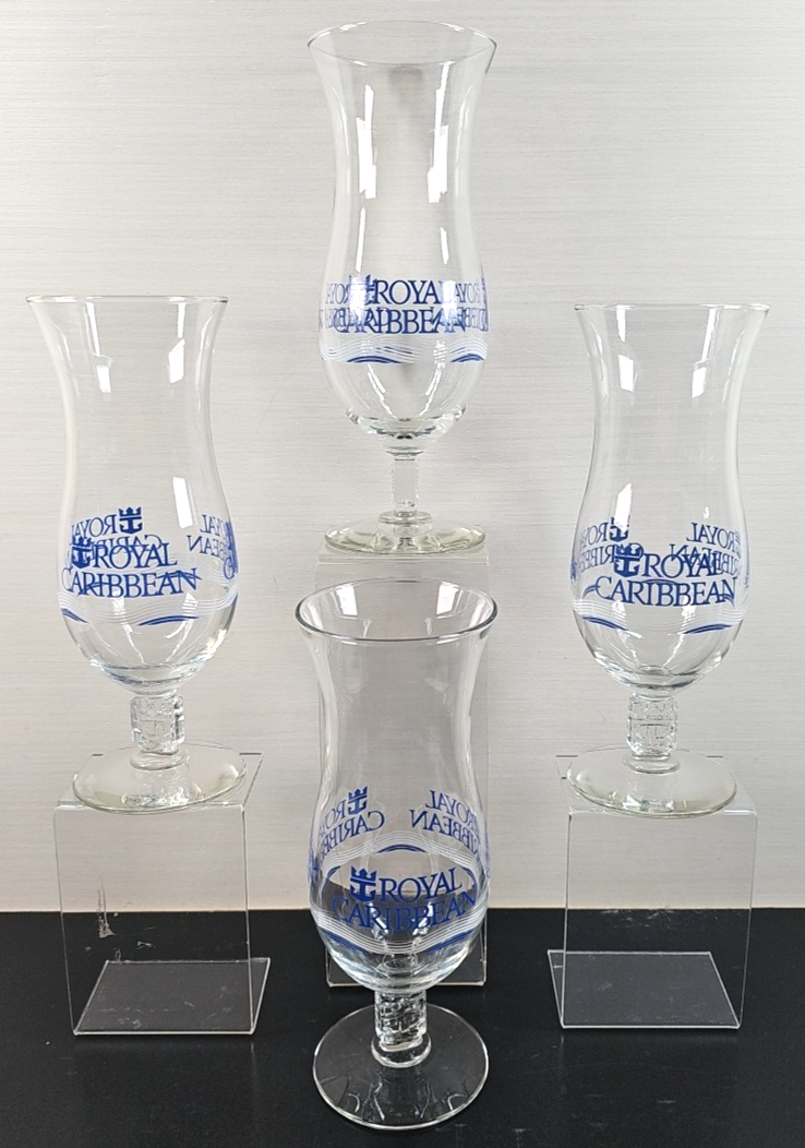 (4) Royal Caribbean Hurricane Glasses Set Clear Blue Anchor Stemware Bar... - $46.40
