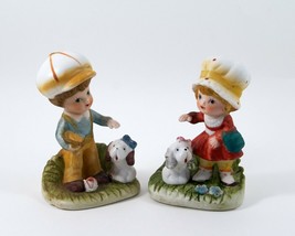 Homco  Figurines Boy And Girl With Puppy Dogs #1430 Vintage 70&#39;s 4&quot; Tall - £7.05 GBP