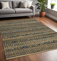 5&#39; X 7&#39; Tan and Blue Hand Woven Area Rug - £220.45 GBP