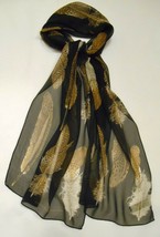 Echo American Museum Of Natural History Silk Scarf Feather Print Brown Black Tan - £26.11 GBP