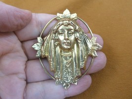 (B-WOM-45-1) strong fierce Mysterious Woman lady in veil leaf brass pin pendant - £16.90 GBP