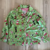 Nick &amp; Nora Girls 4T Christmas Pajama Shirt Green Mouse Presents Satin Button - £12.37 GBP
