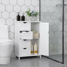 White Bathroom Storage Cabinet, Floor Cabinet with Adjustable Shelf and Drawers - £83.18 GBP