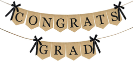 Burlap Congrats Grad Graduation Banner - No DIY Required | Rustic Vintag... - $15.13