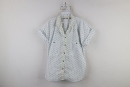 Vtg 90s Streetwear Womens Large Geometric Cuffed Sleeve Collared Button ... - $34.60