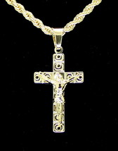 Small Solid Crucifix Pendant 14k Gold Plated 24&quot; Rope Chain Hip Hop Necklace - £7.50 GBP