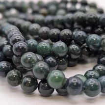 Round Moss Agate Beads – Natural Green Gemstone Strand 6mm - $5.95