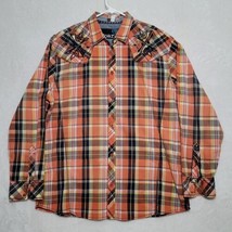 Roar Signature Shirt Mens XXL Embroidered Orange Plaid Long Sleeve Button Up  - £23.79 GBP