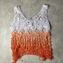 Vivid Collection Crochet Lace Tank Top Boho Ombre Orange White Women’s S... - $10.18