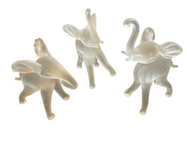 Vintage Art Glass Clear Frosted Satin Glass Elephant Trunk Up Figurines Lot 3&quot; - £14.38 GBP