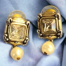 Vintage  gold tone and pearl pierced earrings - £19.98 GBP