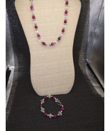 Toggle Pink, Silver, and Clear Beaded Necklace and Bracelet Set. - $21.65 CAD