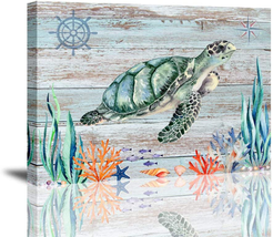 Rtriel Turtle Canvas Wall Art Sea World Prints Ocean Pictures for Bathroom Coast - $23.86