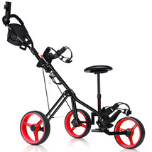 3 Wheel Foldable Push Pull Golf Cart Club Trolley W/ Seat Scoreboard Bag... - £150.27 GBP