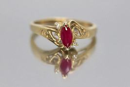 Vintage 2Ct Marquise Cut Lab Created Red Ruby Bypass Ring 14K Yellow Gold Plated - £89.67 GBP