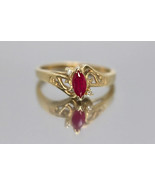 Vintage 2Ct Marquise Cut Lab Created Red Ruby Bypass Ring 14K Yellow Gol... - £88.36 GBP